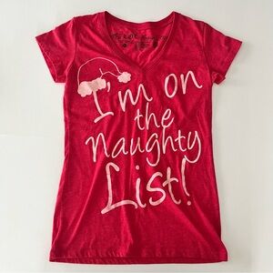 L.O.L. VINTAGE LADIES CHRISTMAS TEE "I AM ON THE NAUGHTY LIST" SIZE MEDIUM